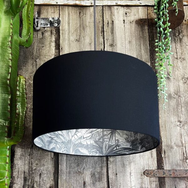 Charcoal Rainforest Silhouette Lampshade in Jet Black Cotton