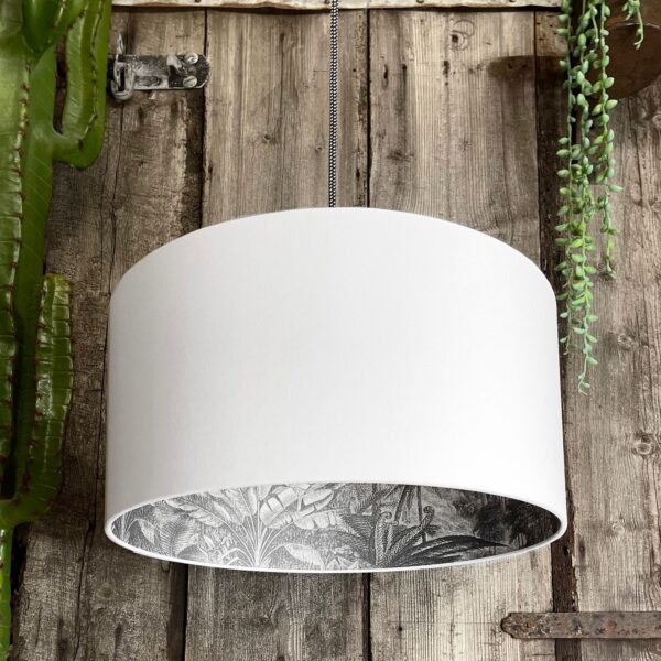 Charcoal Rainforest Silhouette Lampshade in Crisp White Cotton