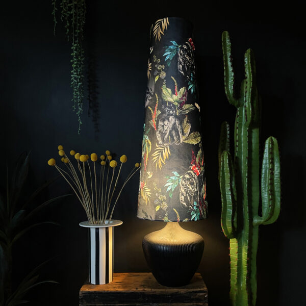 Handmade Oversized Cone Lampshades in Carbon Black Light On
