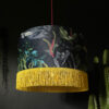 Handmade Fringed Velvet Lampshade with Gold Lining in Carbon Black and Sunshine Yellow Fringing