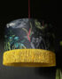 Handmade Fringed Velvet Lampshade with Gold Lining in Carbon Black and Sunshine Yellow Fringing