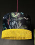 Handmade Fringed Velvet Lampshade in Carbon Black and Sunshine Yellow Fringing