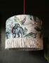 Handmade Fringed Velvet Lampshade with Gold Lining in Dust Grey and Cloud Grey Fringing