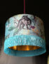 Handmade Fringed Velvet Lampshade with Gold Lining in Lithium
