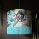 Handmade Fringed Velvet Lampshade in Lithium Blue