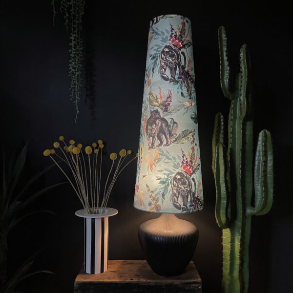 Handmade Oversized Cone Lampshades in Lithium Blue Light On