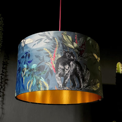 Handmade Velvet Lampshade with Gold Lining in Smoke Blue