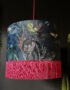 Handmade Fringed Velvet Lampshade in Smoke Blue and Hot Pink Fringing