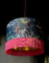 Handmade Fringed Velvet Lampshade with Gold Lining in Smoke Blue and Hot Pink Fringing