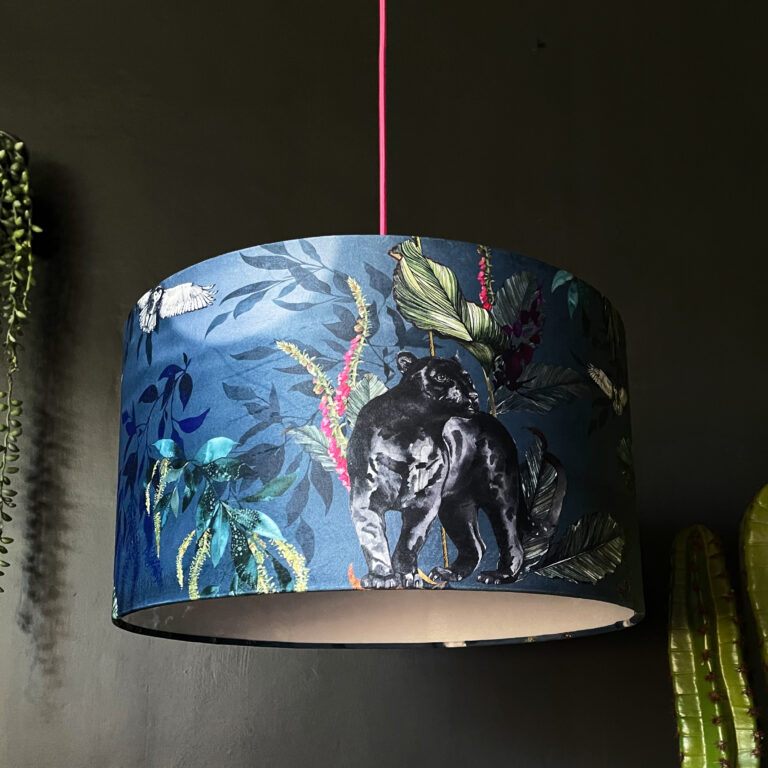 Handmade Velvet Lampshade in Smoke Blue