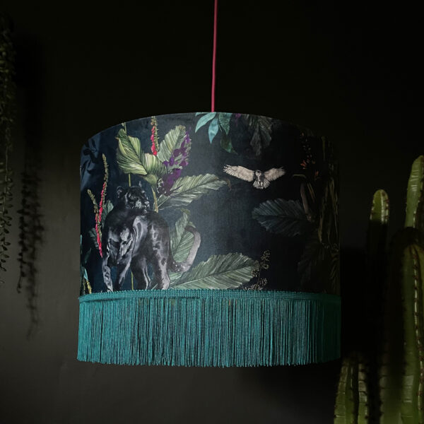 Handmade Fringed Velvet Lampshade with in Twilight