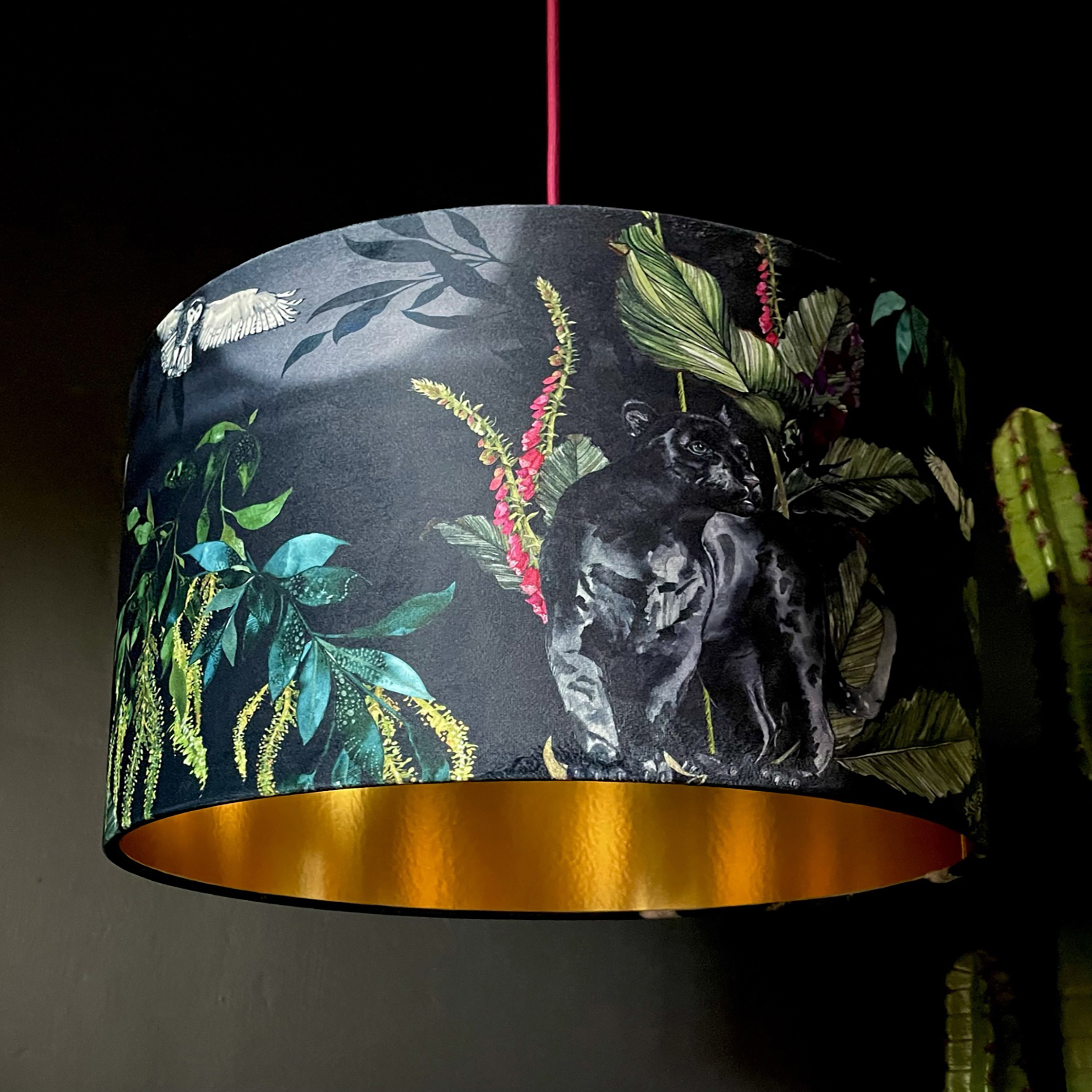 Velvet Lampshade with Gold Lining in Carbon Black