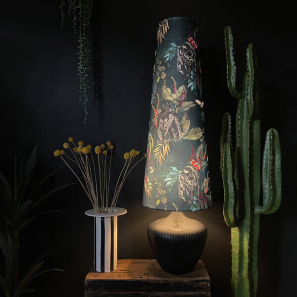 Handmade Oversized Cone Lampshades in Wild Wood Green Light On