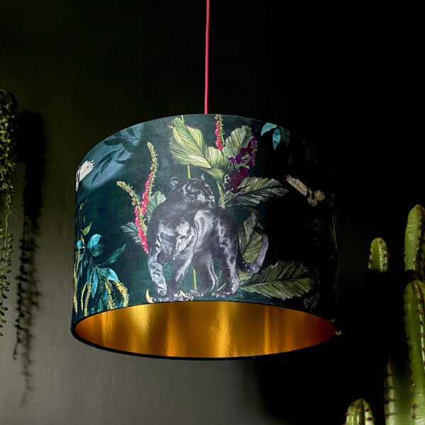 Handmade Velvet Lampshade with Gold Lining in Wild Wood