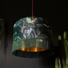 Handmade Fringed Velvet Lampshade with Gold Lining in Wild Wood Green and Hunter Green Fringing