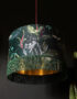 Handmade Fringed Velvet Lampshade with Gold Lining in Wild Wood Green and Hunter Green Fringing