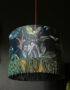 Handmade Fringed Velvet Lampshade with Gold Lining in Wild Wood Green and Hunter Green Fringing