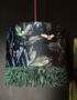 Handmade Fringed Velvet Lampshade in Wild Wood Green and Hunter Green Fringing