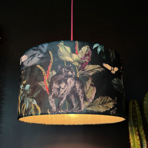 Handmade Velvet Lampshade in Wild Wood Green Light on