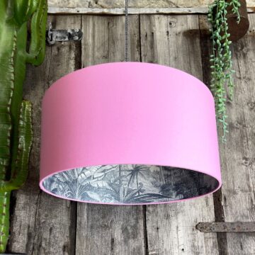 Inky Blue Rainforest Silhouette Lampshade in Candy Floss Pink Cotton