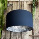 Inky Blue Rainforest Silhouette Lampshade in Deep Space Navy Cotton