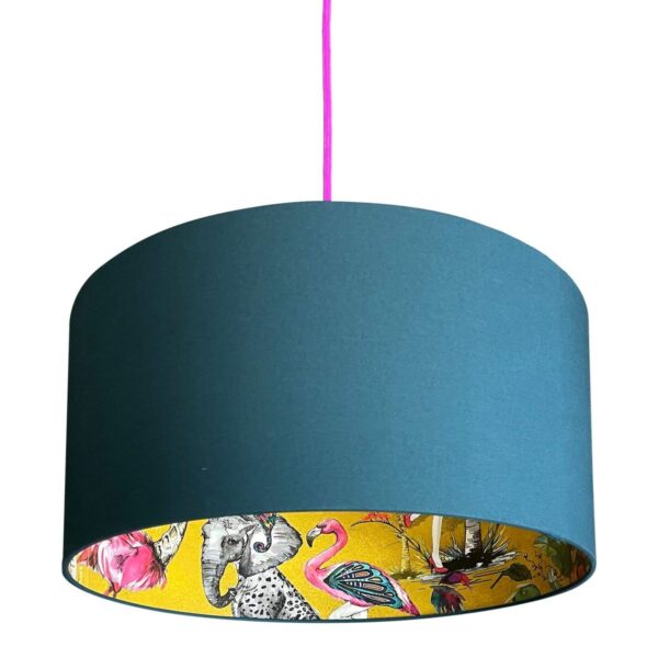 Mustard ChiMiracle Lampshade In Petrol Blue Cotton