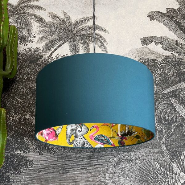 Mustard ChiMiracle Lampshade In Petrol Blue Cotton