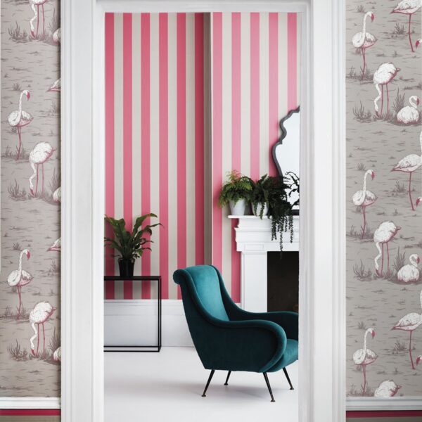 Cole & Son Glastonbury Stripe Wallpaper - Fuchsia & Linen