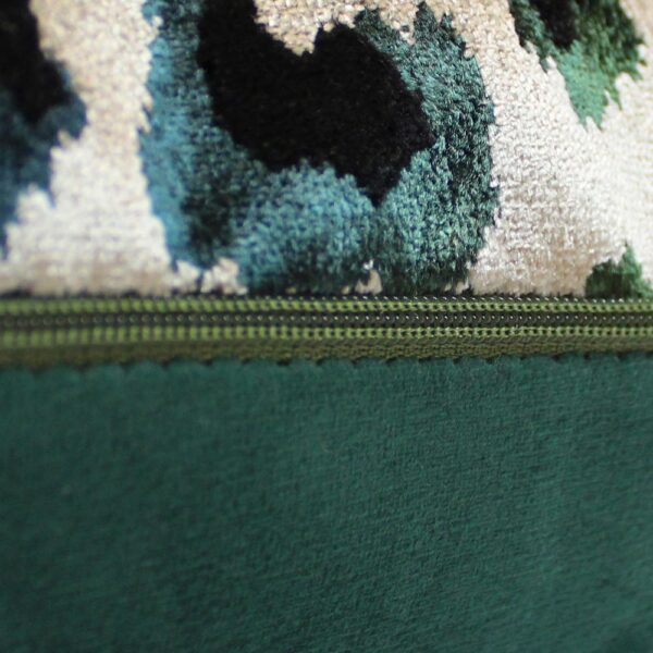 Leopard Print Bolster Cushion in Emerald Green and Sand - Close Up Zip