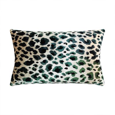Leopard Print Bolster Cushion in Emerald Green and Sand