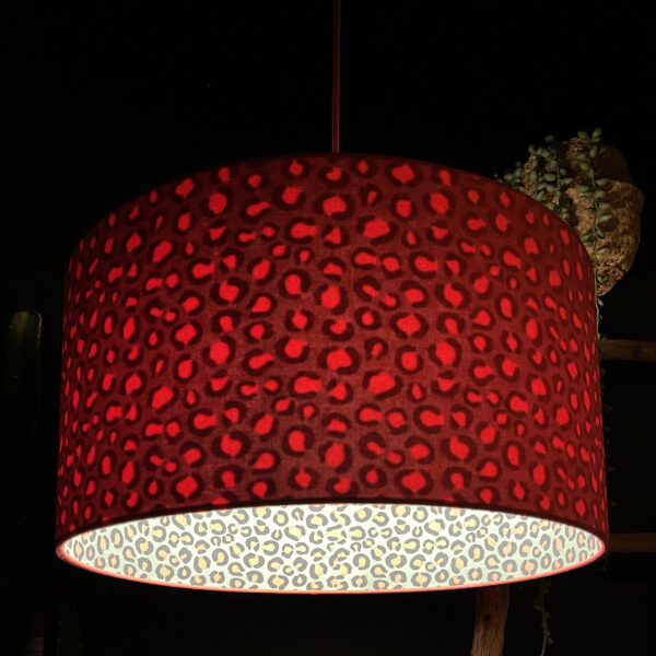 Bubble Berry Neon Leopard Print Silhouette Lampshade in Bubblegum Pink -Light On