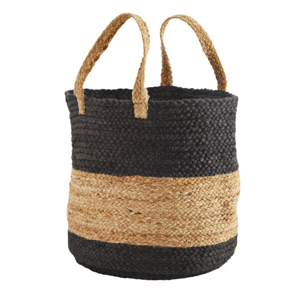 Black Jute Basket with Natural Stripe