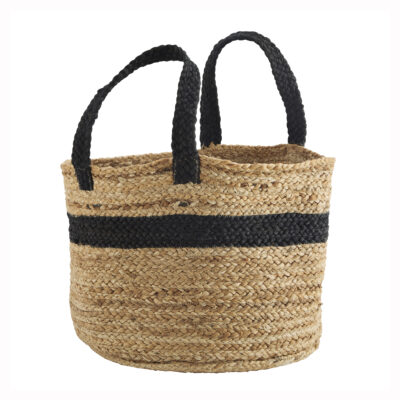 Oversized Natural Jute Basket with Black Stripe