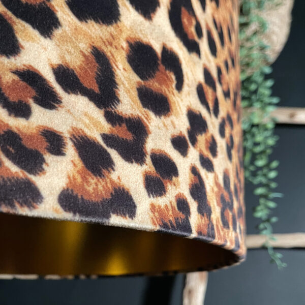 Luxe Leopard Velvet Lampshade with Gold Lining Close Up