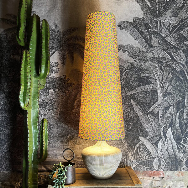 King & Queen Oversized Cone Lampshades in Sherbet Lemon Leopard Light on