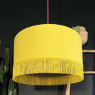 Sherbet Lemon Leopard Silhouette Lampshade in Sunshine Cotton and Yellow Fringing
