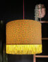 Sherbet Lemon Leopard Silhouette Lampshade in Sunshine Cotton and Yellow Fringing - Light On