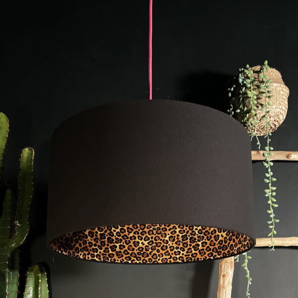 Leopard Print Silhouette Lampshade in Jet Black Cotton