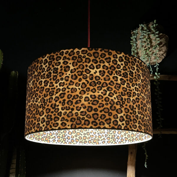 Leopard Print Silhouette Lampshade in Crisp White CottonLeopard Print Silhouette Lampshade in Crisp White Cotton Light On