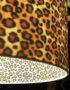 Leopard Print Silhouette Lampshade in Crisp White CottonLeopard Print Silhouette Lampshade in Crisp White Cotton Close Up Light on