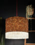Crisp White Leopard Print Silhouette Lampshade with White Fringing with the light on
