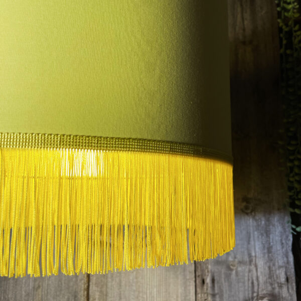 Love Frankie banana cotton lampshade gold lining and fringing light on