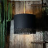 Love Frankie black cotton lampshade copper lining fringing light on