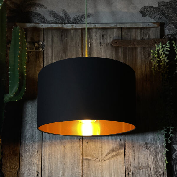 Love Frankie black cotton lampshade copper lining light on