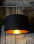 Love Frankie black cotton lampshade copper lining light on
