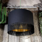 Love Frankie black cotton lampshade gold lining fringing