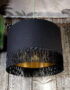 Love Frankie black cotton lampshade gold lining fringing