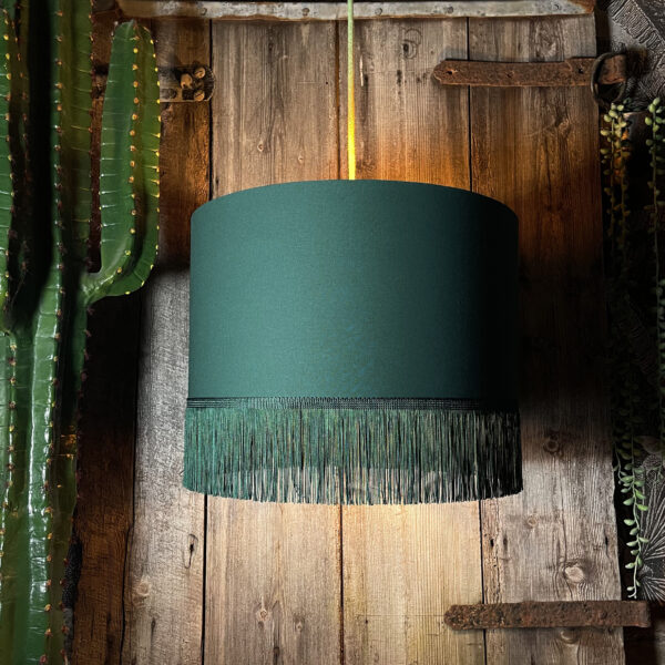 Love Frankie hunter cotton lampshade copper lining fringing light on