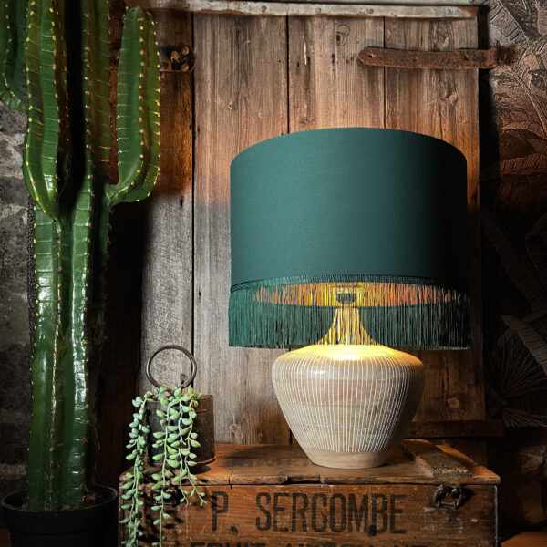 Love Frankie hunter cotton lampshade copper lining fringing lamp