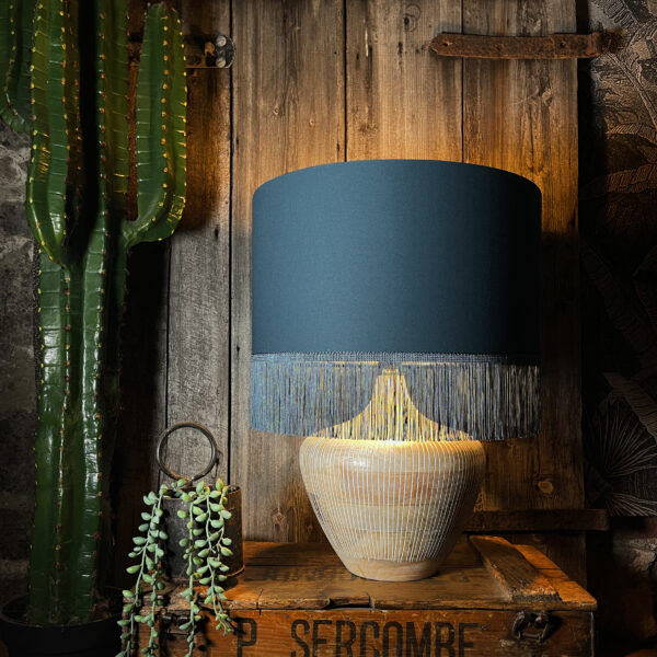 Love Frankie petrol cotton lampshade copper lining fringing lamp
